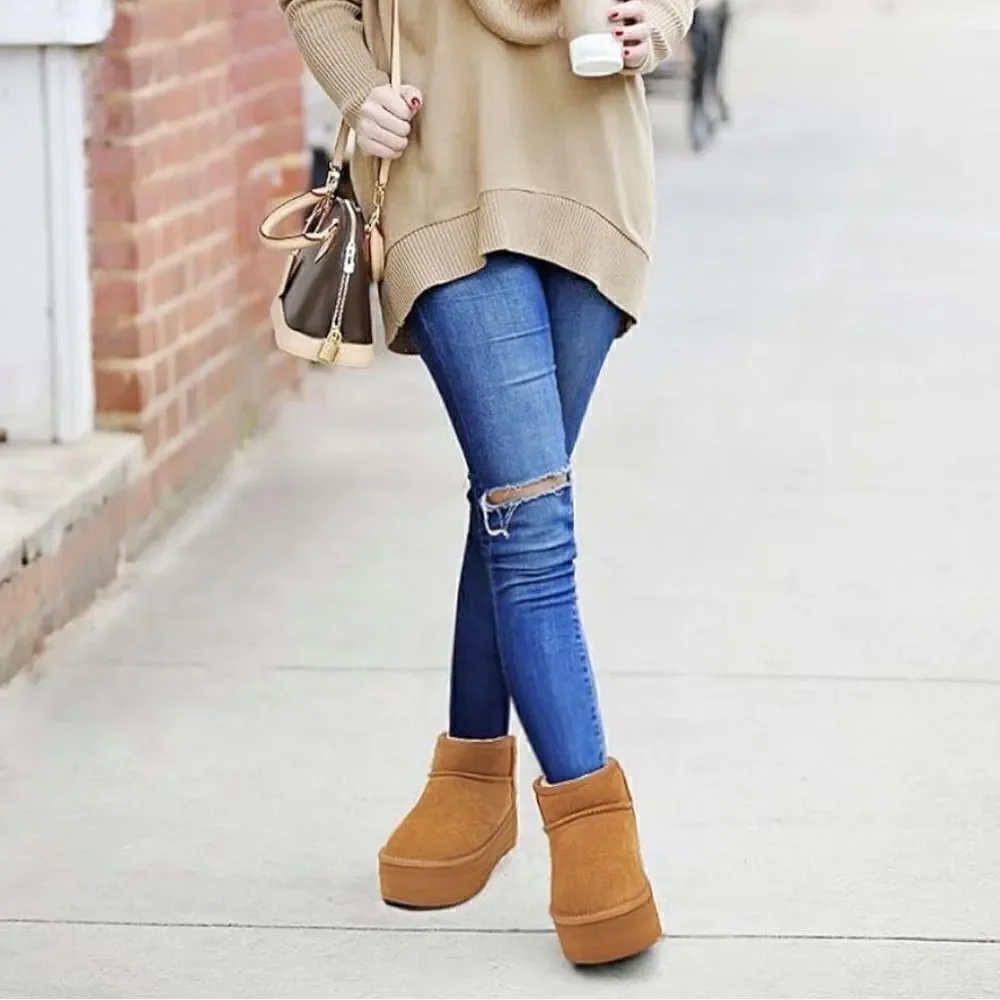 Platform Booties Suede Memory Foam